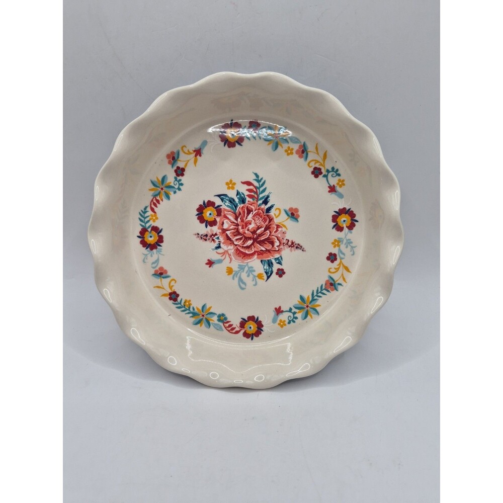 Pioneer Woman Keepsake Floral Stoneware Pie Plate 9" Pie Plate Scalloped Edge